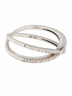 10K White Gold Diamond Cross Band Ring 0.22 CTW Size 6.75 Pavé Infinity Style